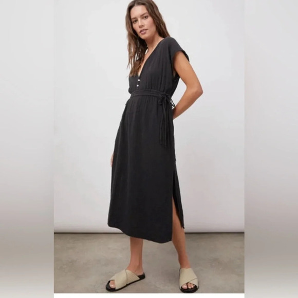 Rails Francesca Black Midi Gauze Breeze Dress Cotton Size XS - Picture 1 of 12